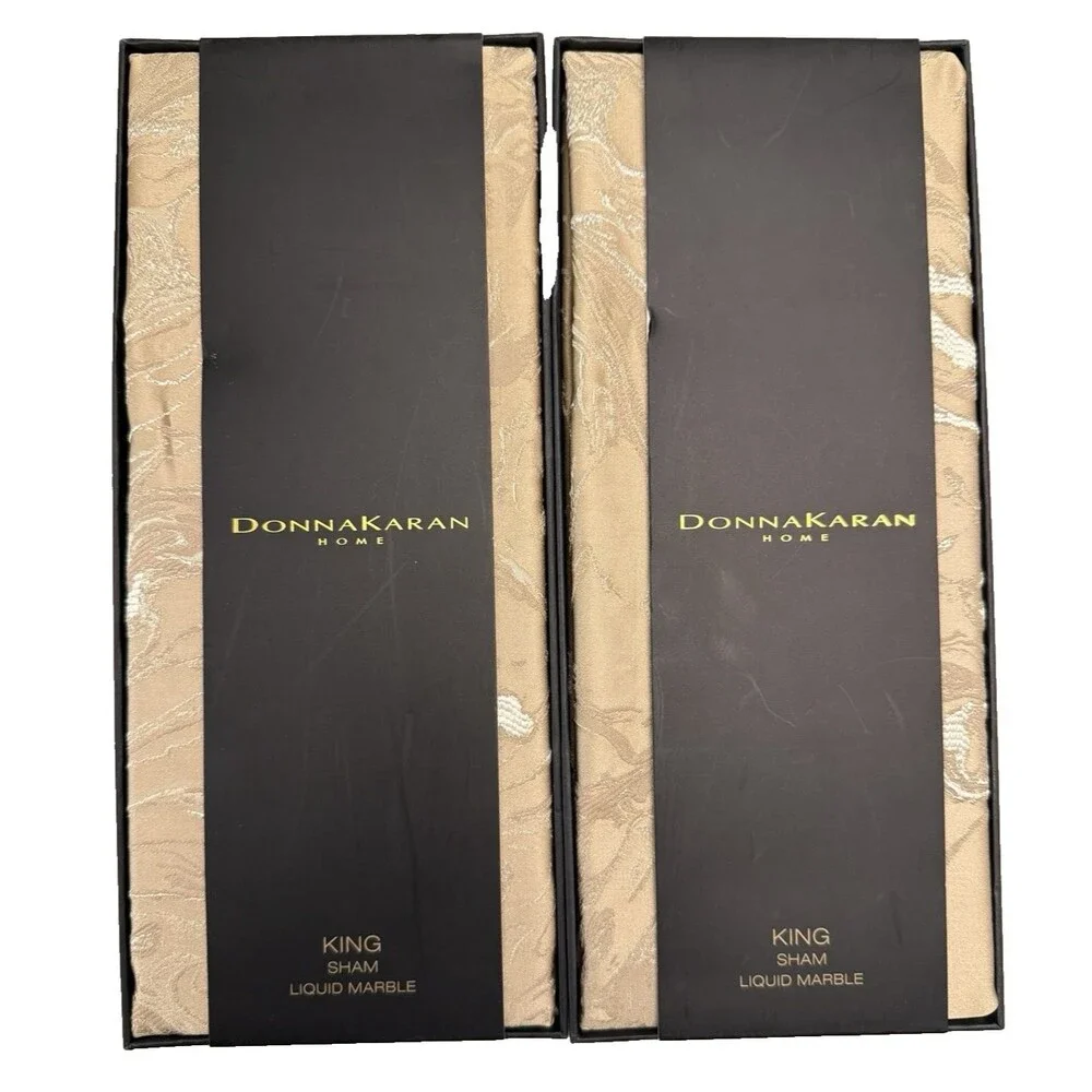 Donna Karan Liquid Marble King Shams Set of 2 Gold Luxe Premium 20x36